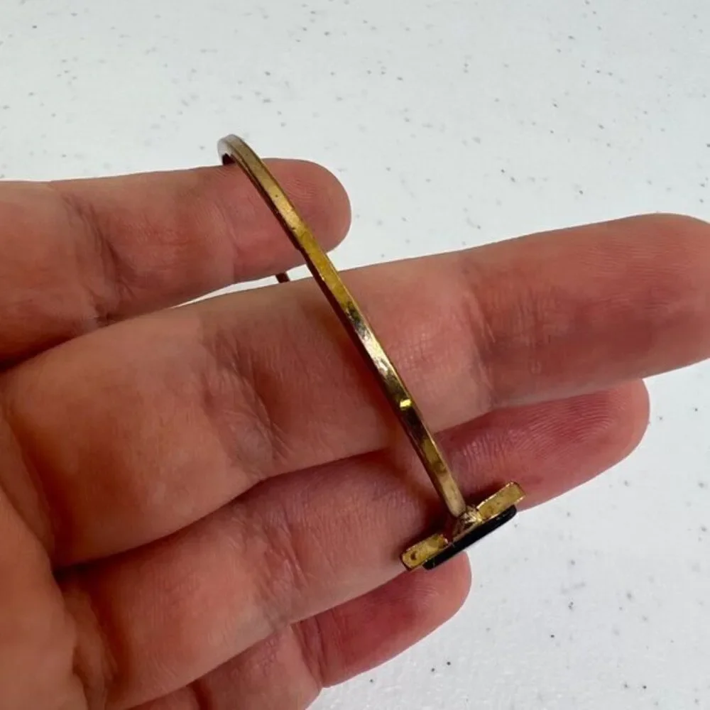 Minimalist Bracelet Stone Geometric Cuff Marble Black‎ White Gold Tone Arrow